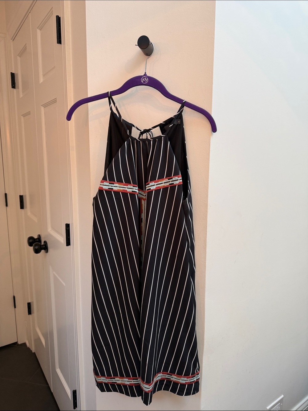 THML Midnight Blue Pinstripe Halter Dress with Multi-color Accents